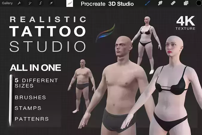 Tattoo Studio - Procreate 3d model women and Man