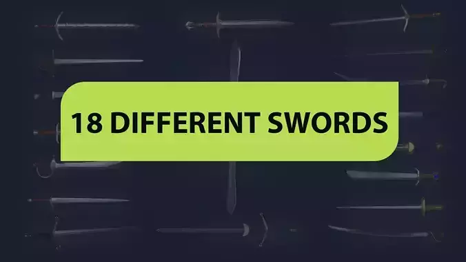 18 Different types of Swords Low-poly 3D model