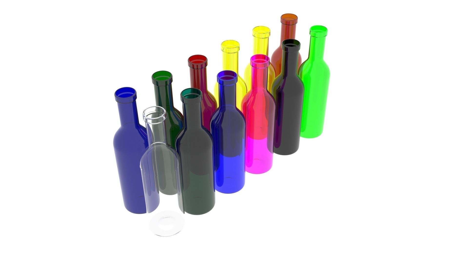 Colored Glass Bottles Set 3D model_11