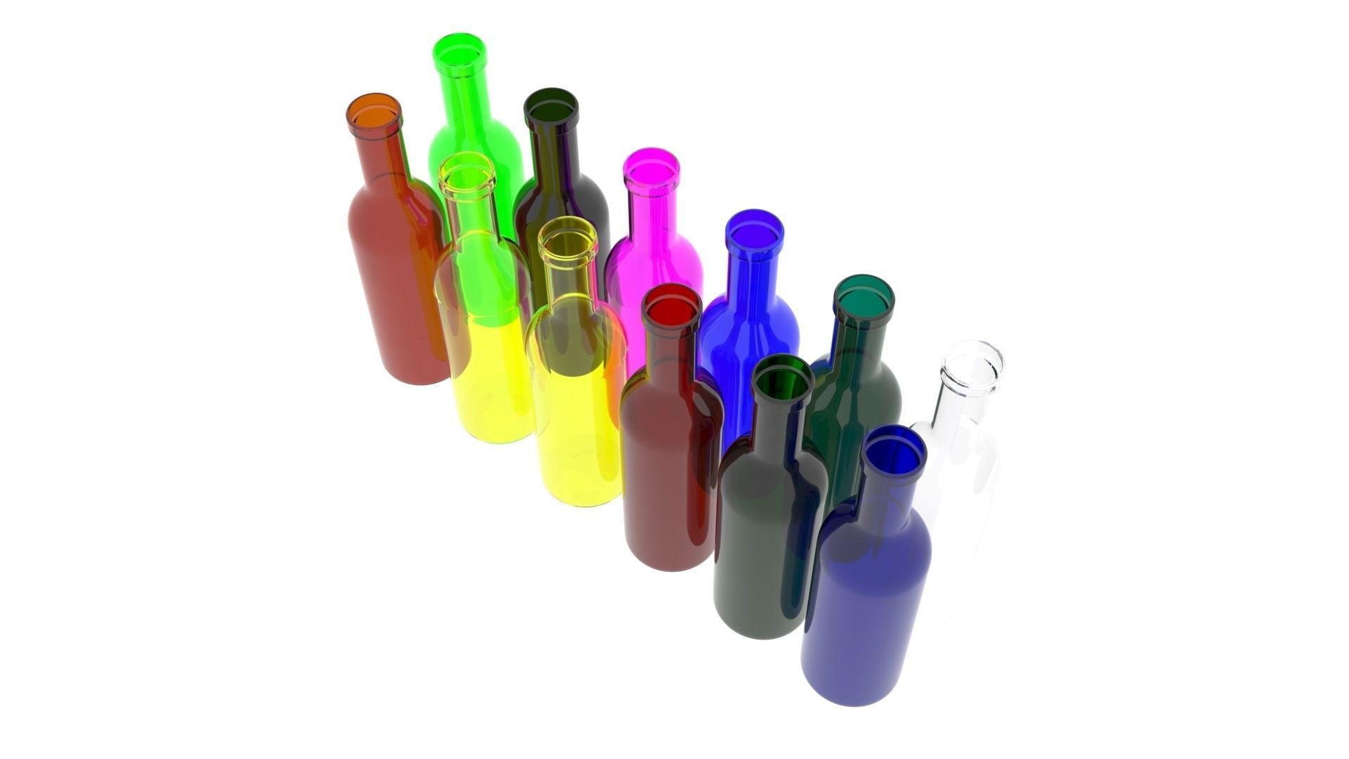 Colored Glass Bottles Set 3D model_14