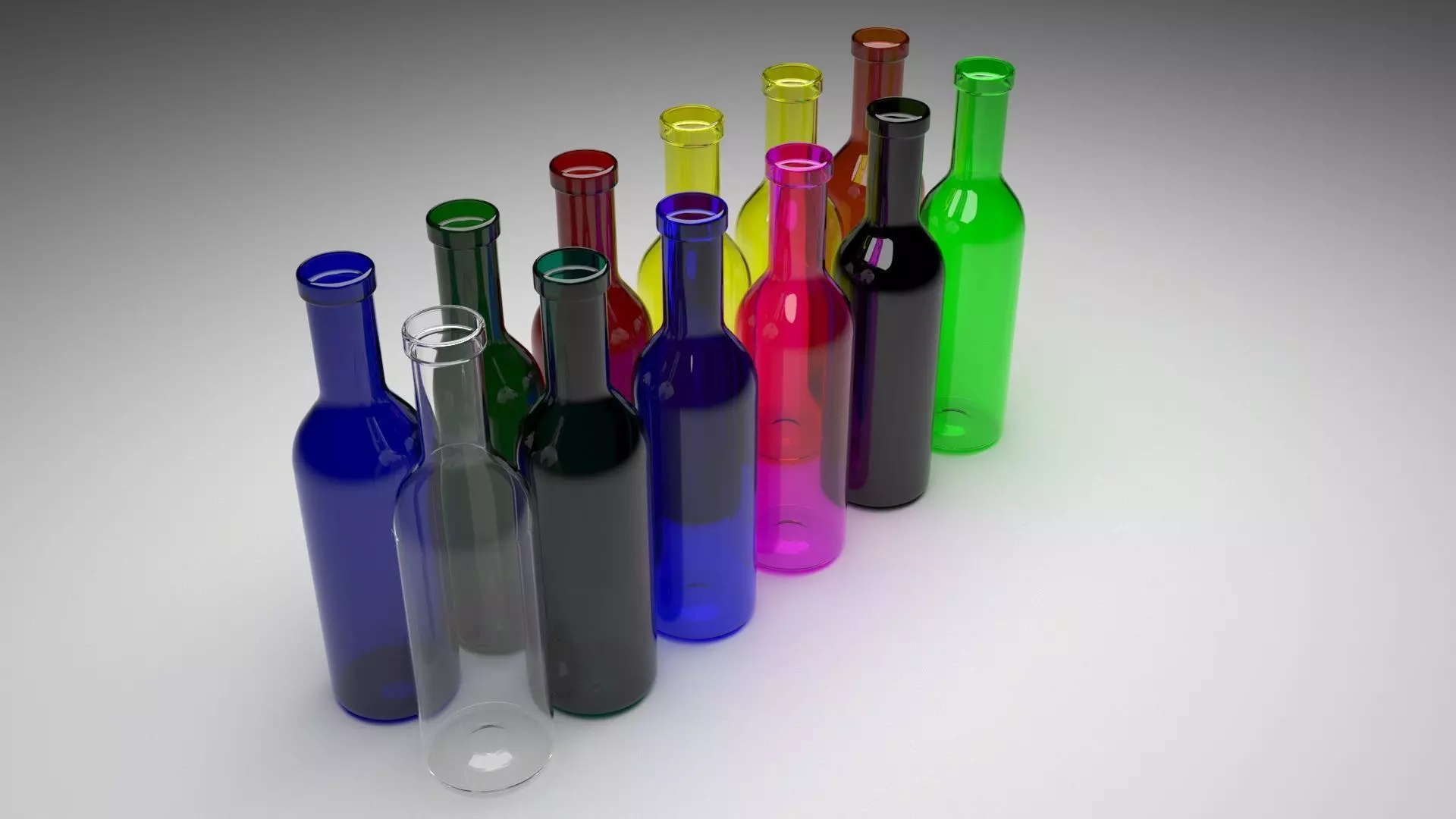 Colored Glass Bottles Set 3D model_0