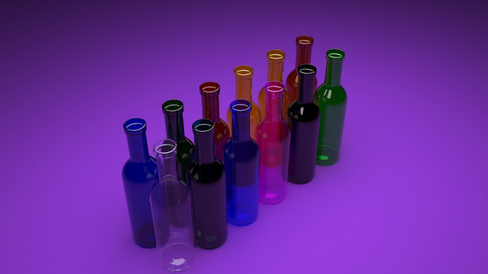 Colored Glass Bottles Set 3D model_9