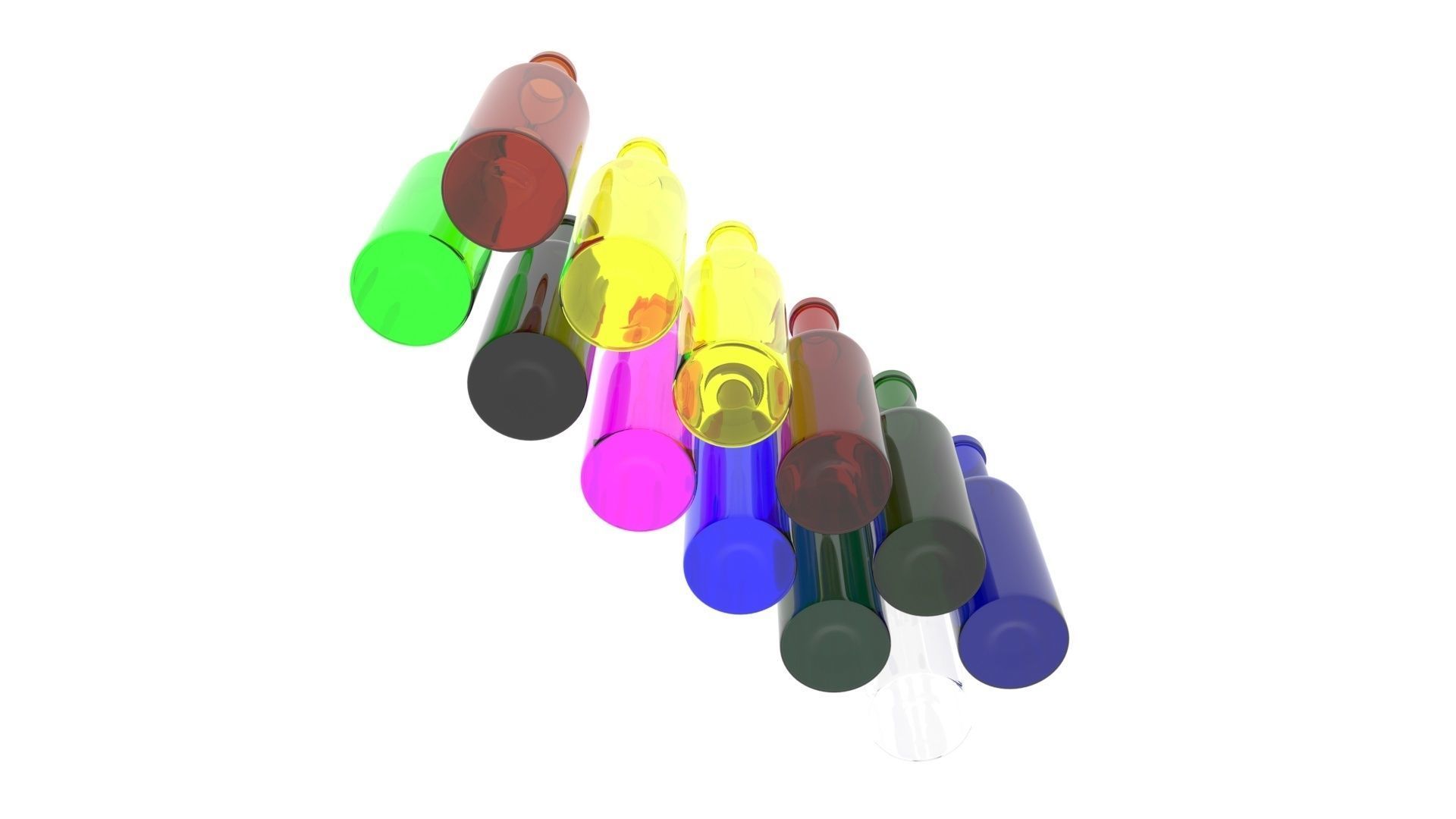 Colored Glass Bottles Set 3D model_17