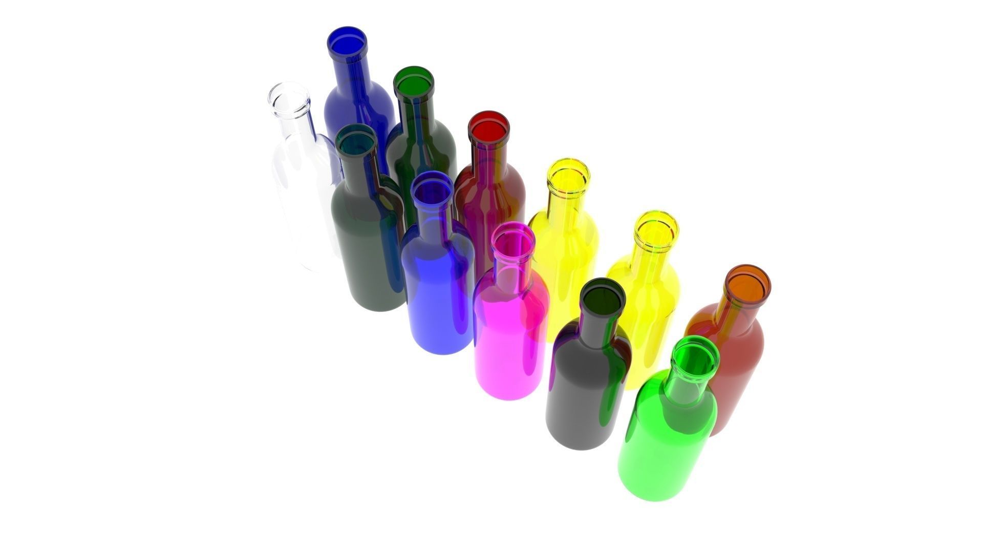 Colored Glass Bottles Set 3D model_12