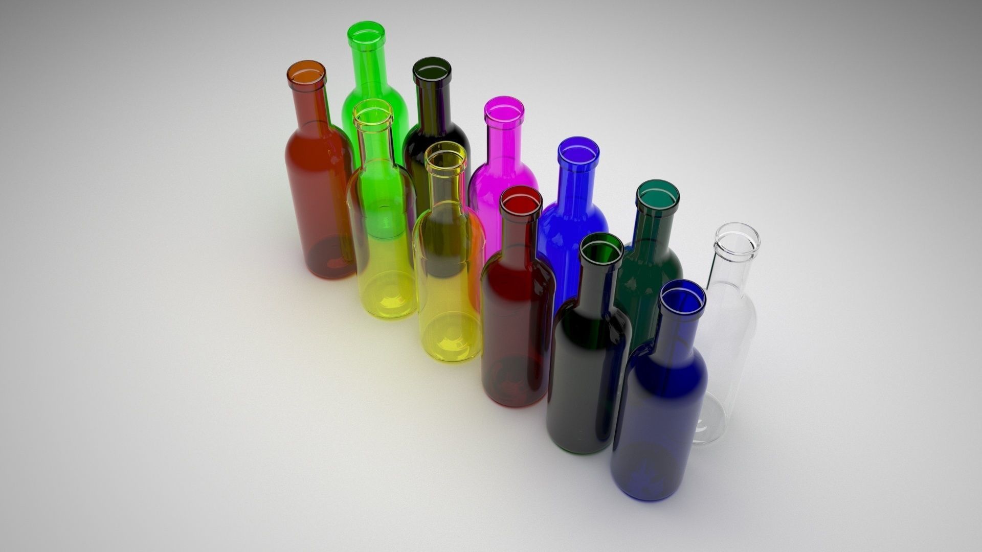 Colored Glass Bottles Set 3D model_3