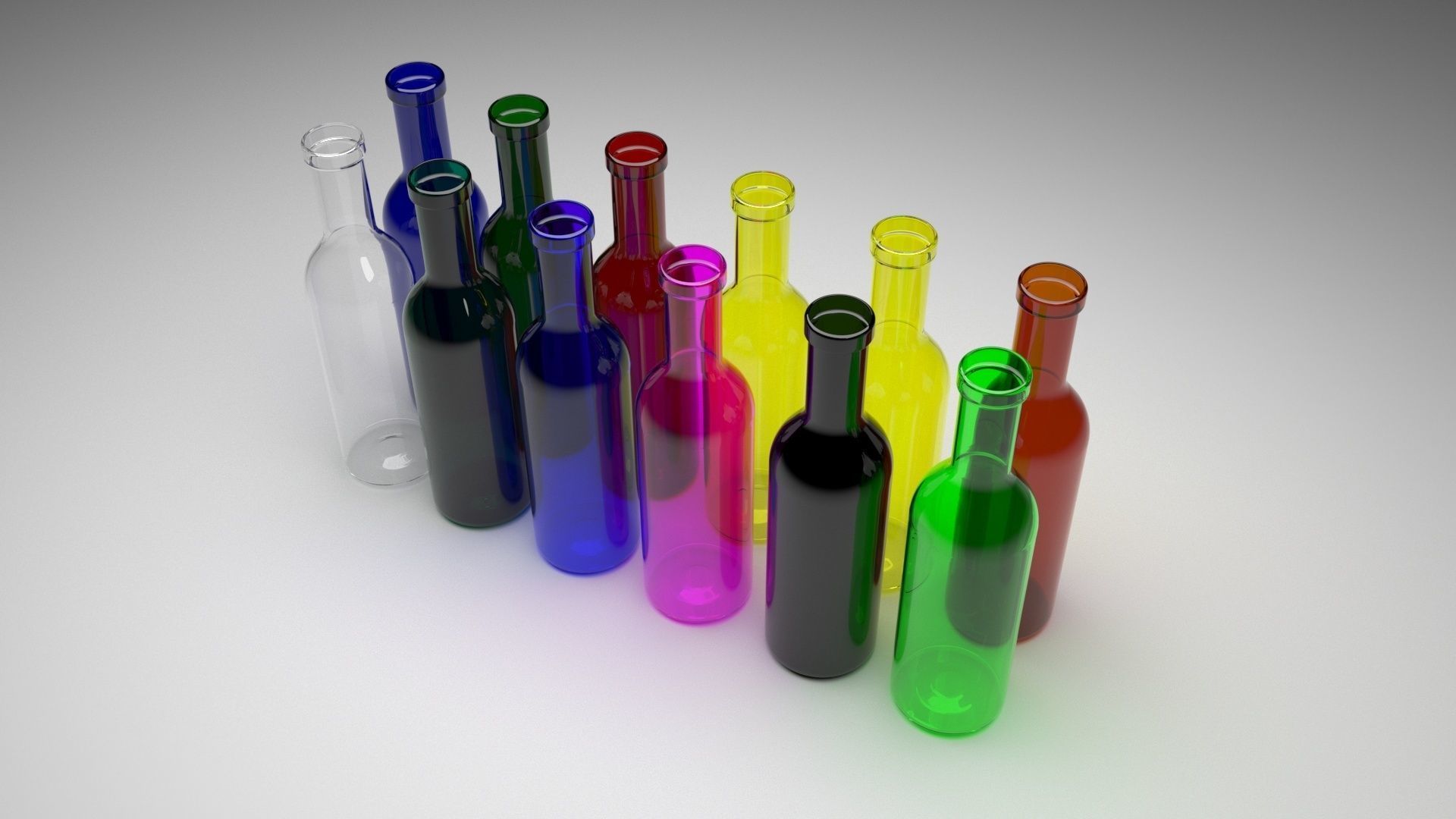 Colored Glass Bottles Set 3D model_1