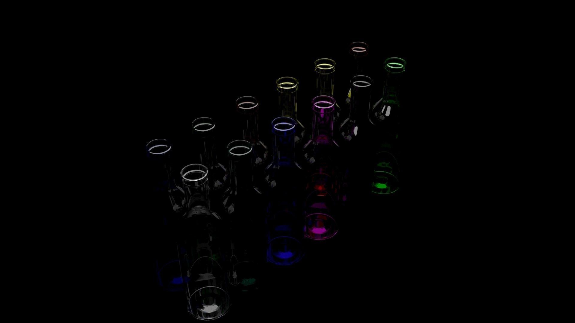 Colored Glass Bottles Set 3D model_10