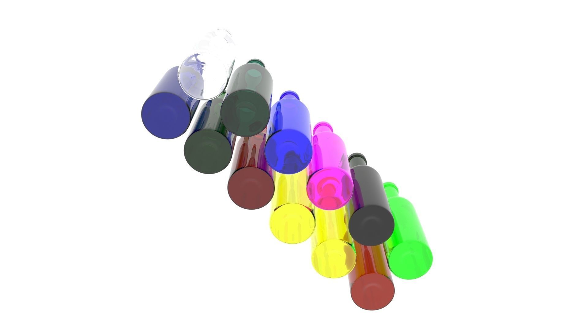 Colored Glass Bottles Set 3D model_15