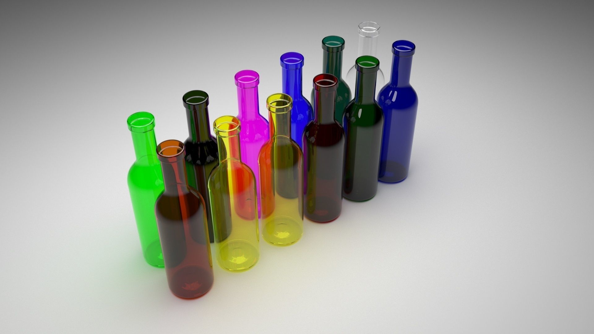 Colored Glass Bottles Set 3D model_2