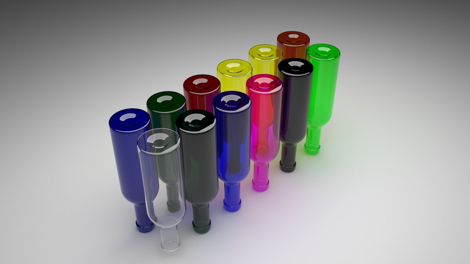 Colored Glass Bottles Set 3D model_8