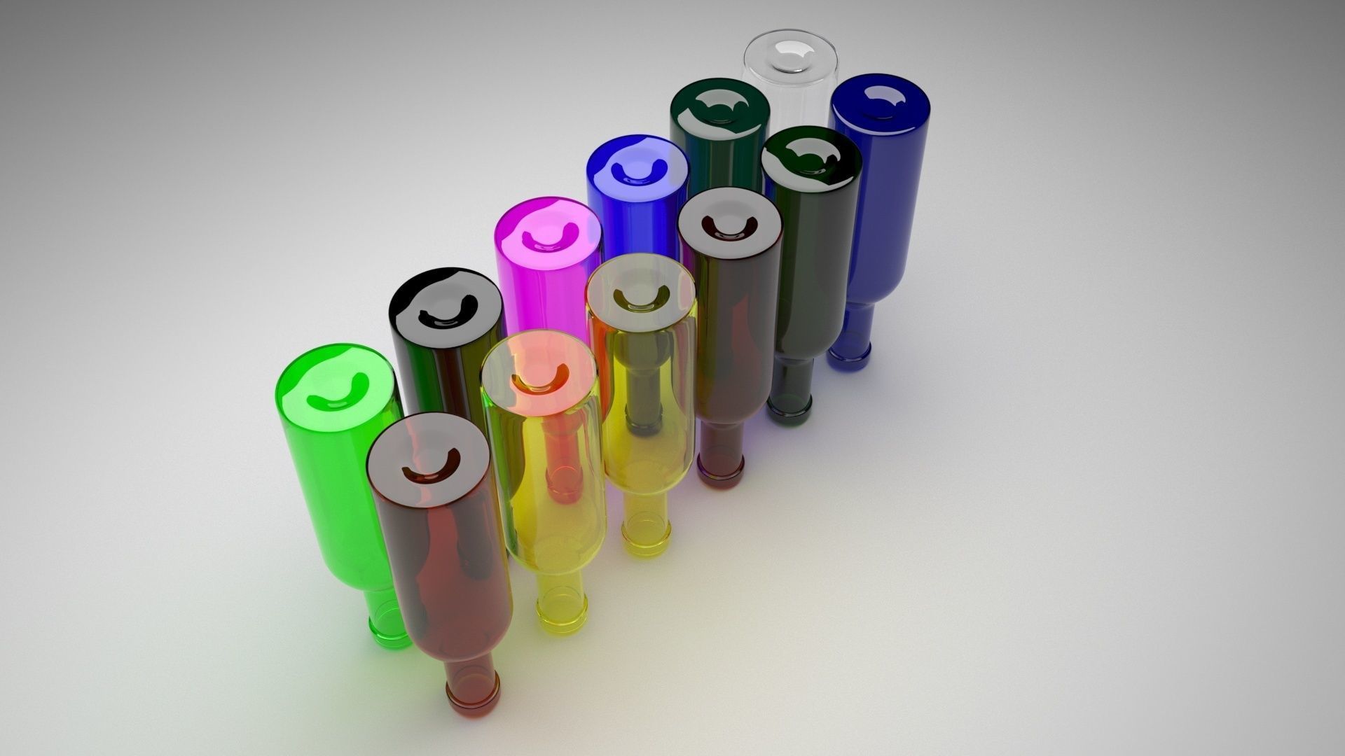 Colored Glass Bottles Set 3D model_6