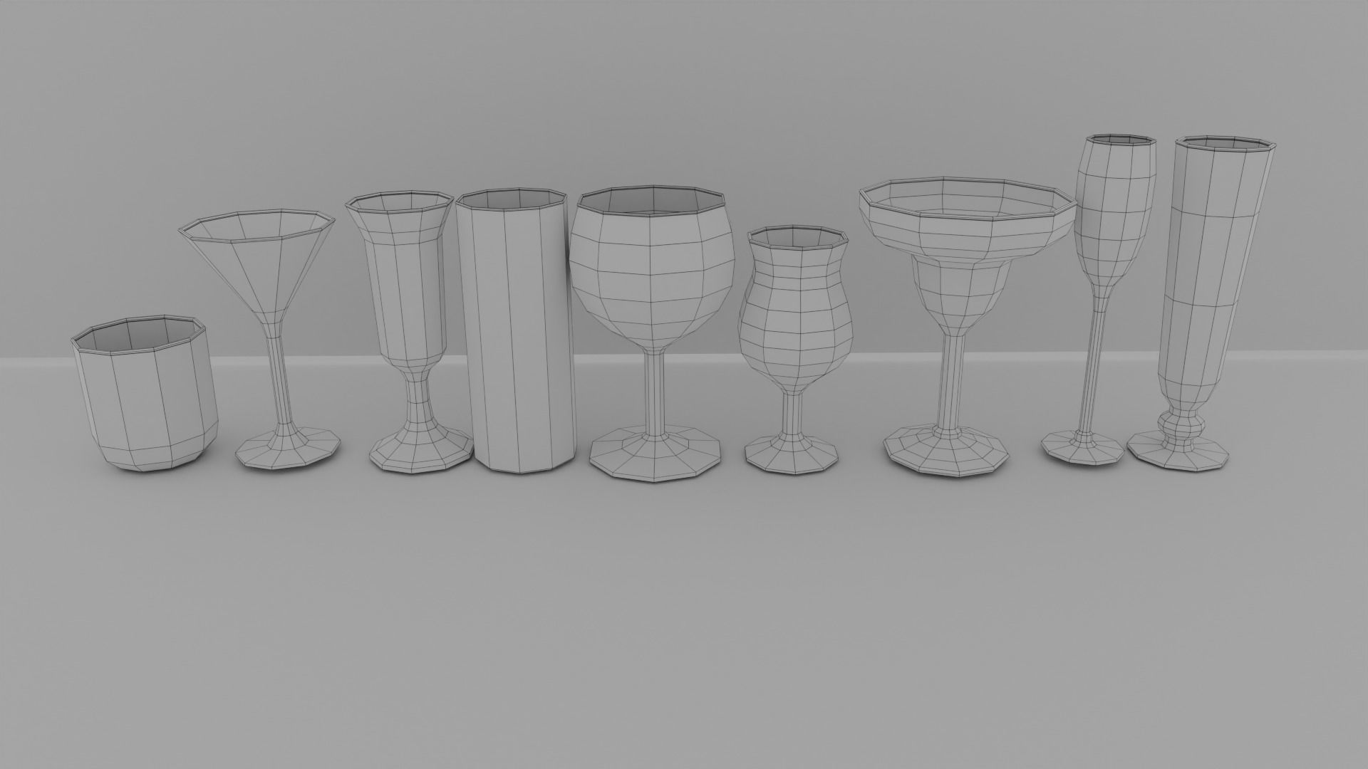 Geometric Glass Colection Low-poly 3D model_1