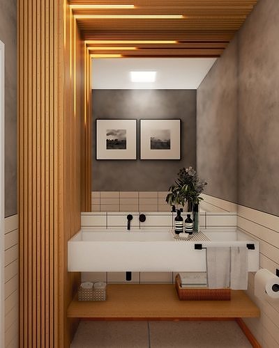 Bathroom modern with wooden accents Free 3D print model