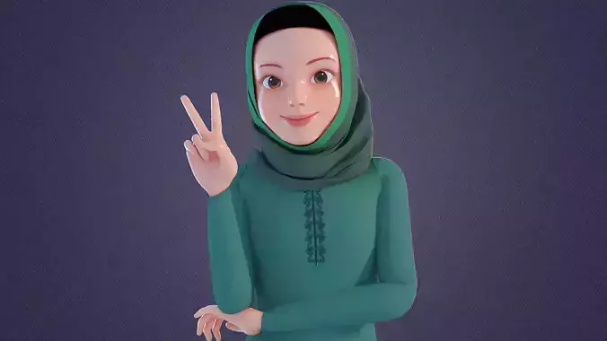 Cartoon Arab Girl with Hijab Rigged 3D model  3D model