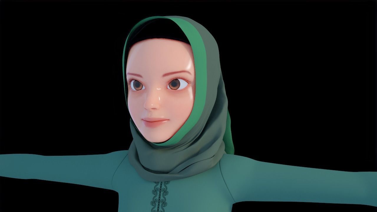 Cartoon Arab Girl with Hijab Rigged 3D model 3D model animated rigged ...