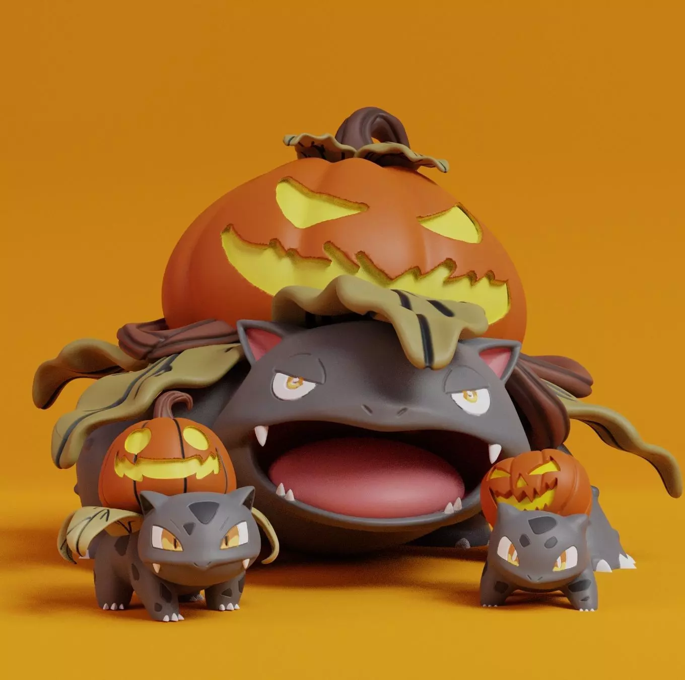 Pokemon - Bulbasaur Ivysaur and Venusaur Halloween with 2 poses 3D print model