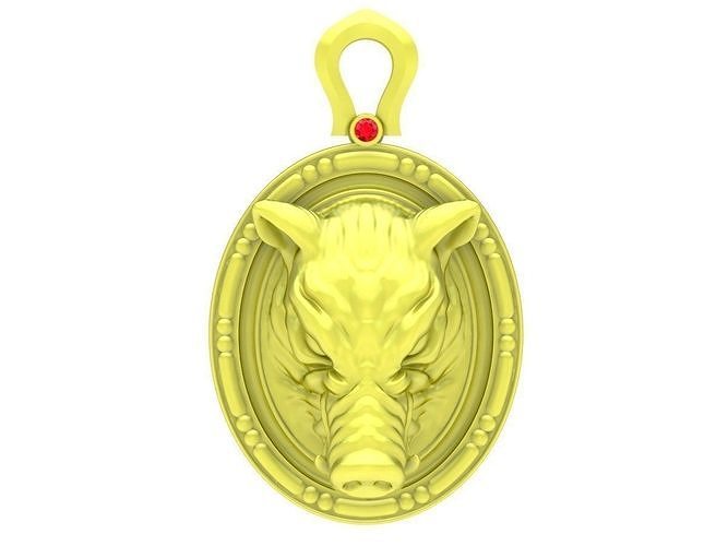wild boar head oval pendant 3984 3D print model