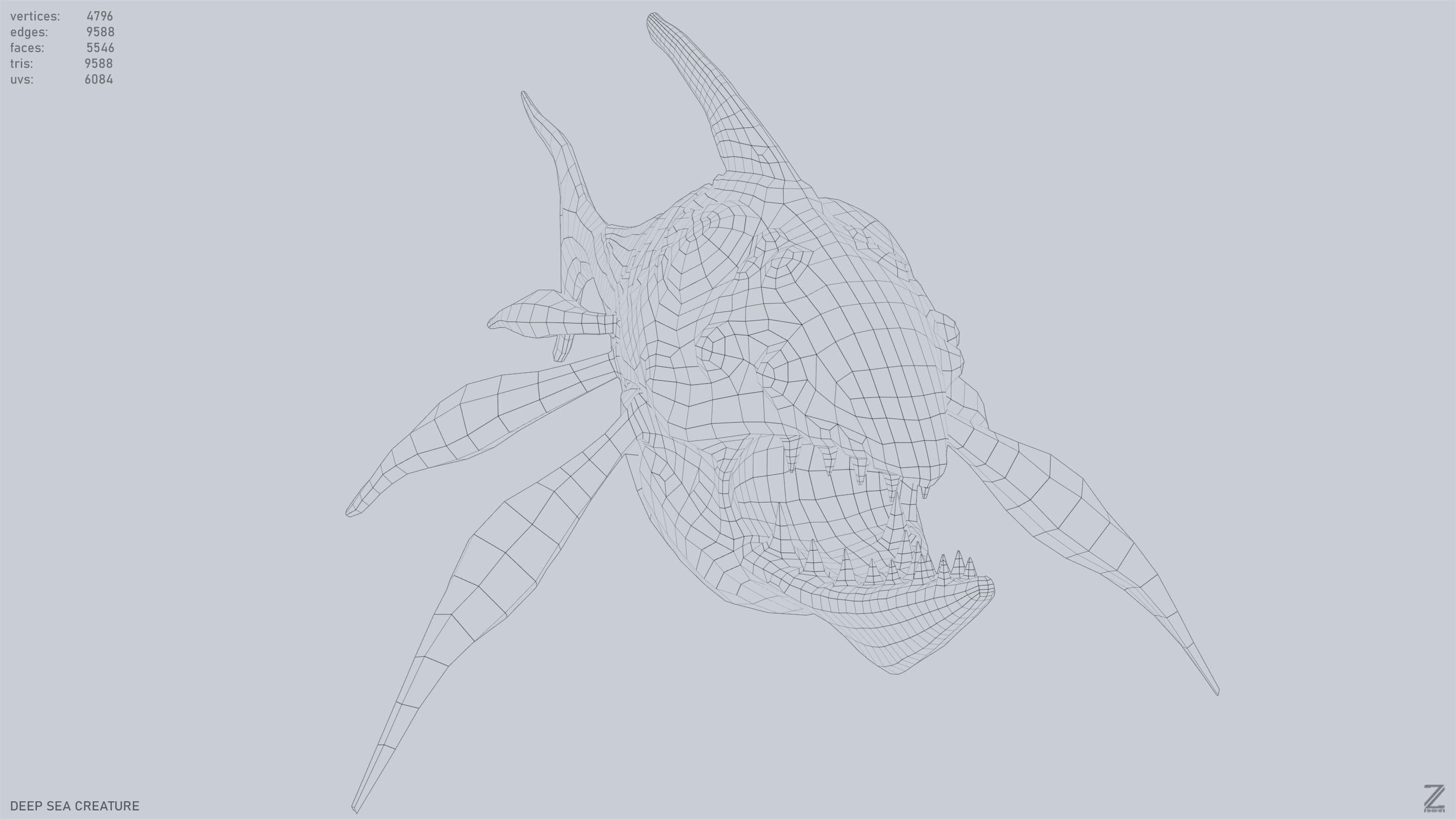 Deep sea creature Low-poly 3D model_14