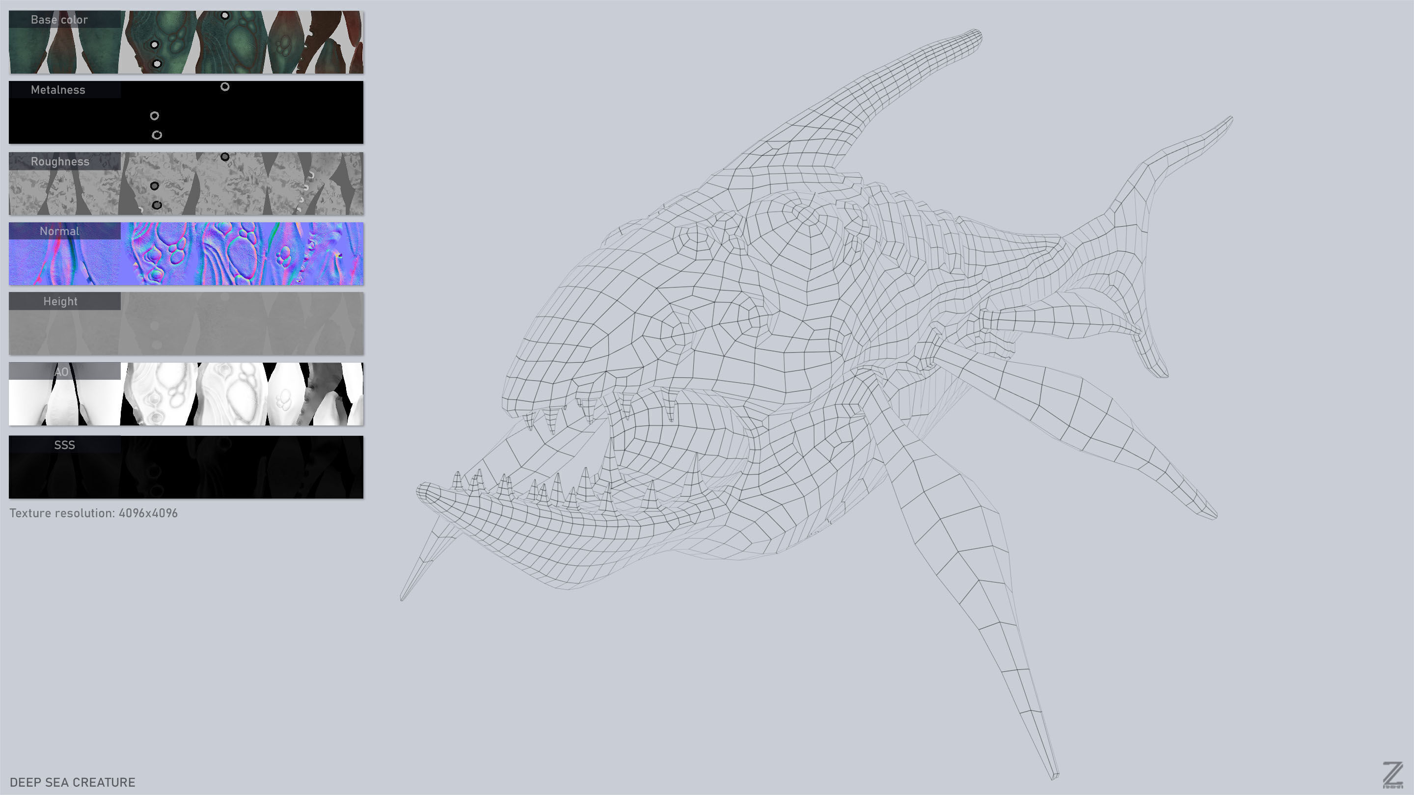 Deep sea creature Low-poly 3D model_3