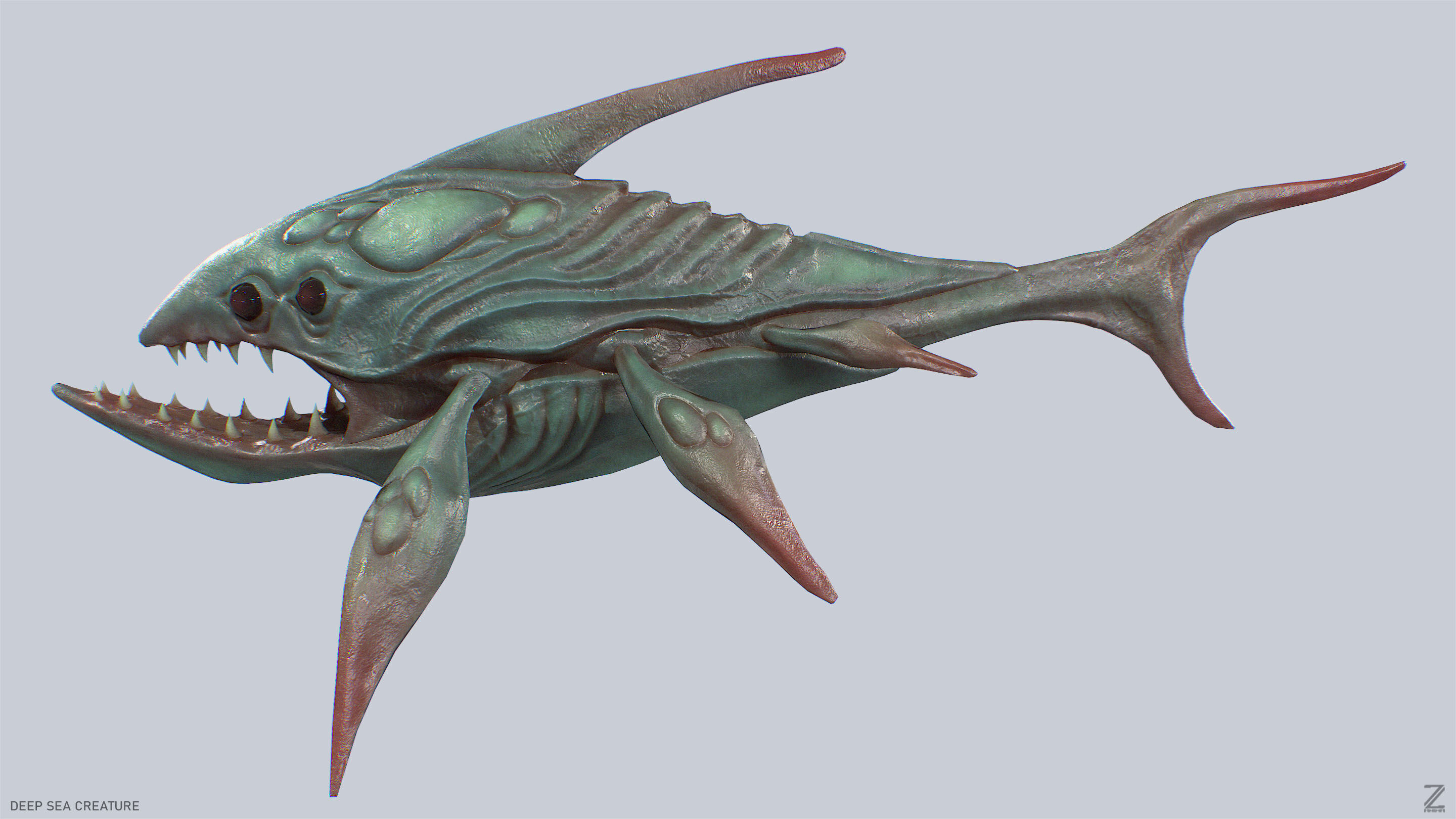 Deep sea creature Low-poly 3D model_2