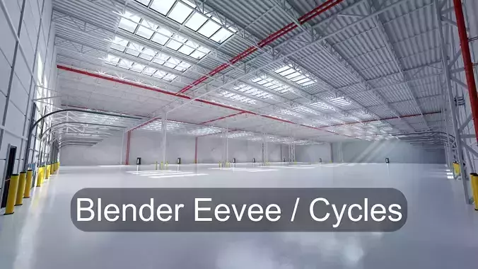 Large modern warehouse for Blender Eevee and Cycles Low-poly 3D model