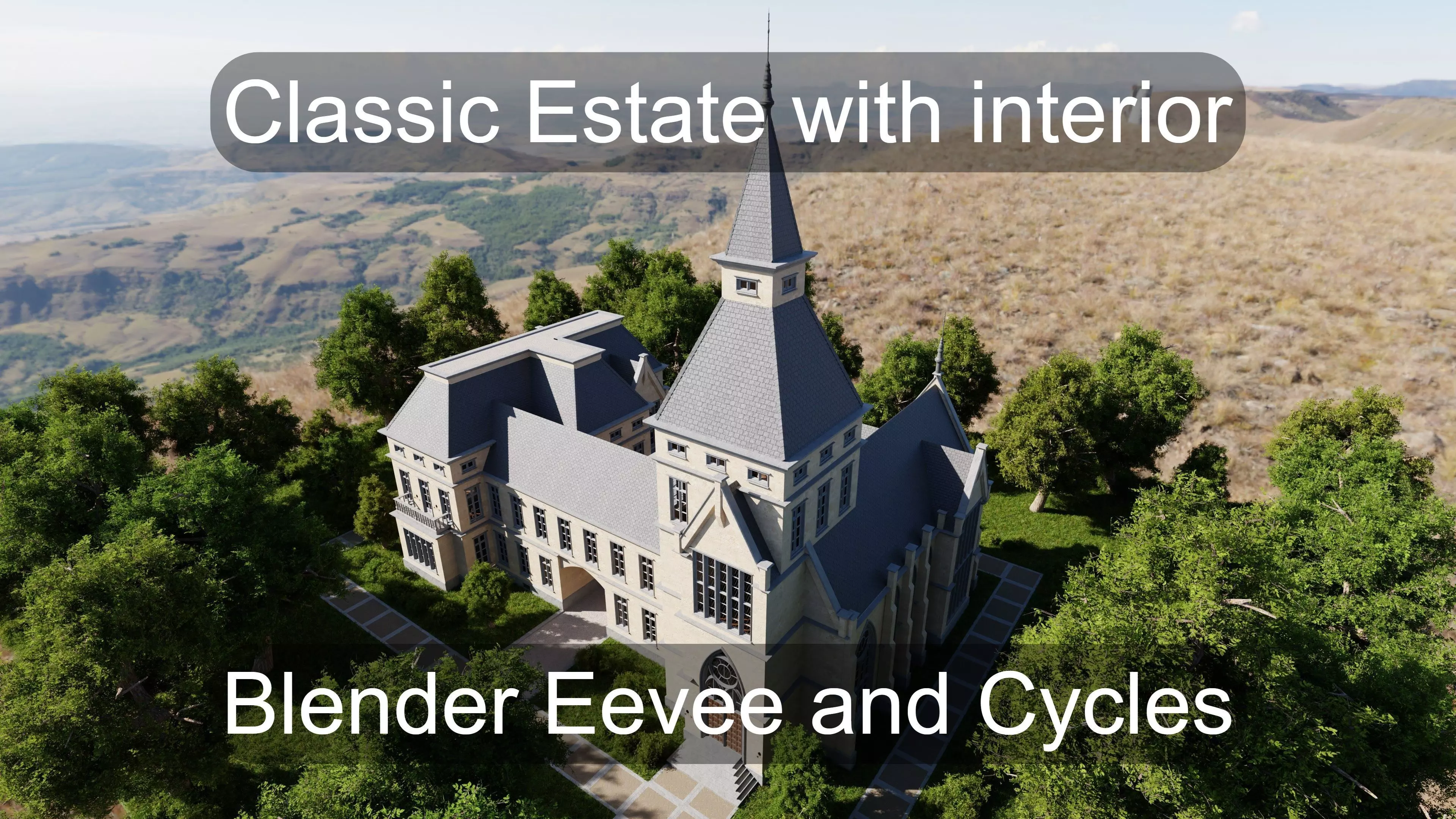 Classic Estate with interior for Blender Eevee and Cycles Low-poly 3D model_0