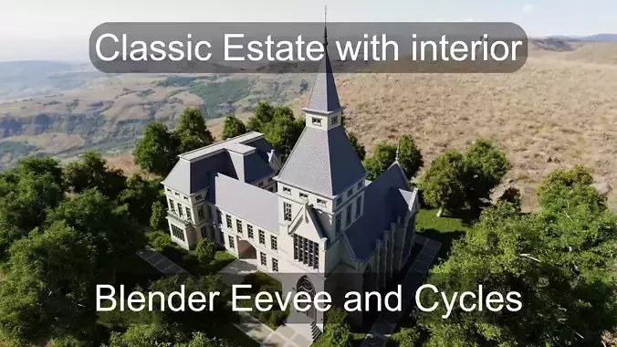 Classic Estate with interior for Blender Eevee and Cycles Low-poly 3D model