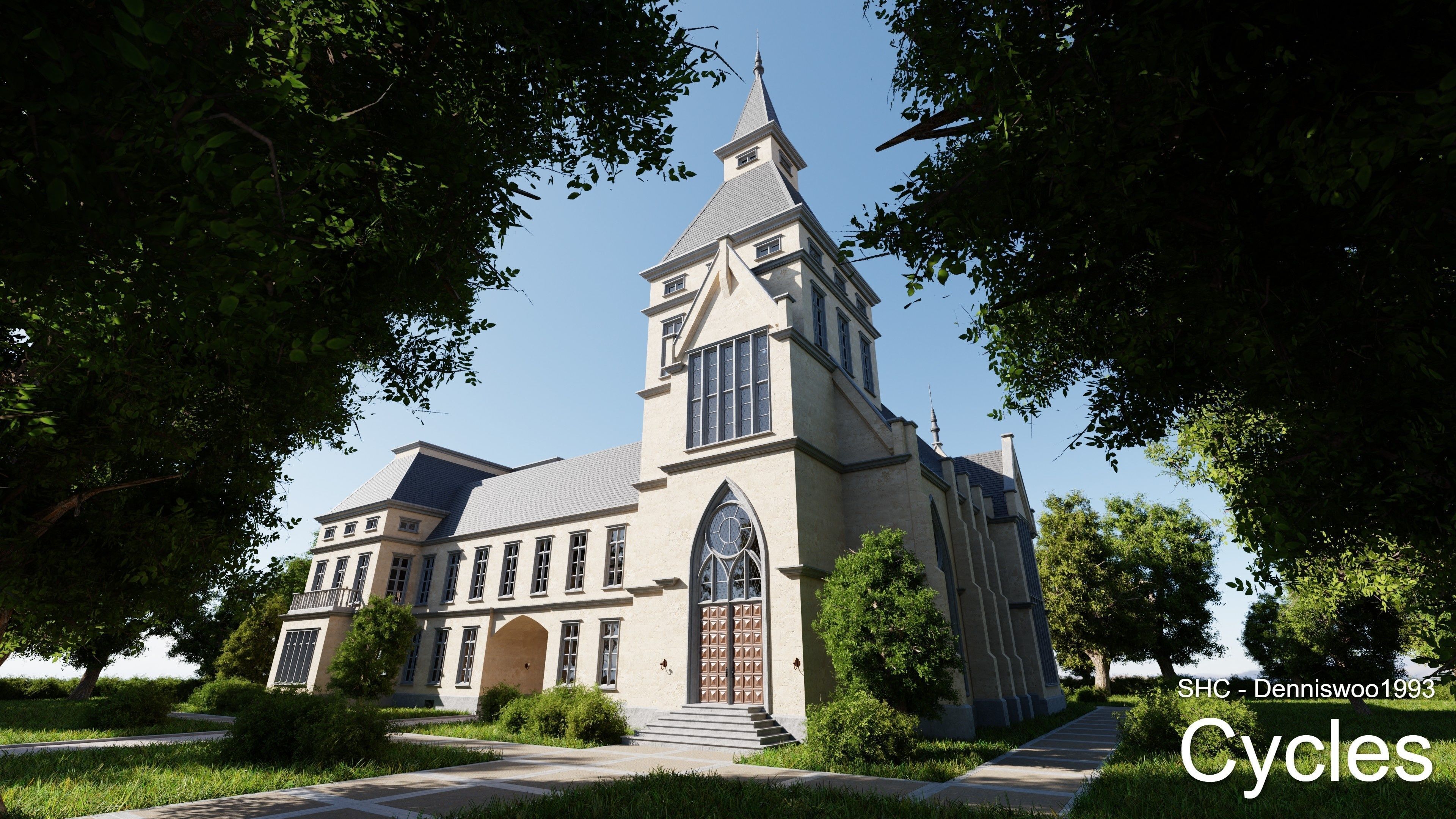 Classic Estate with interior for Blender Eevee and Cycles Low-poly 3D model_4