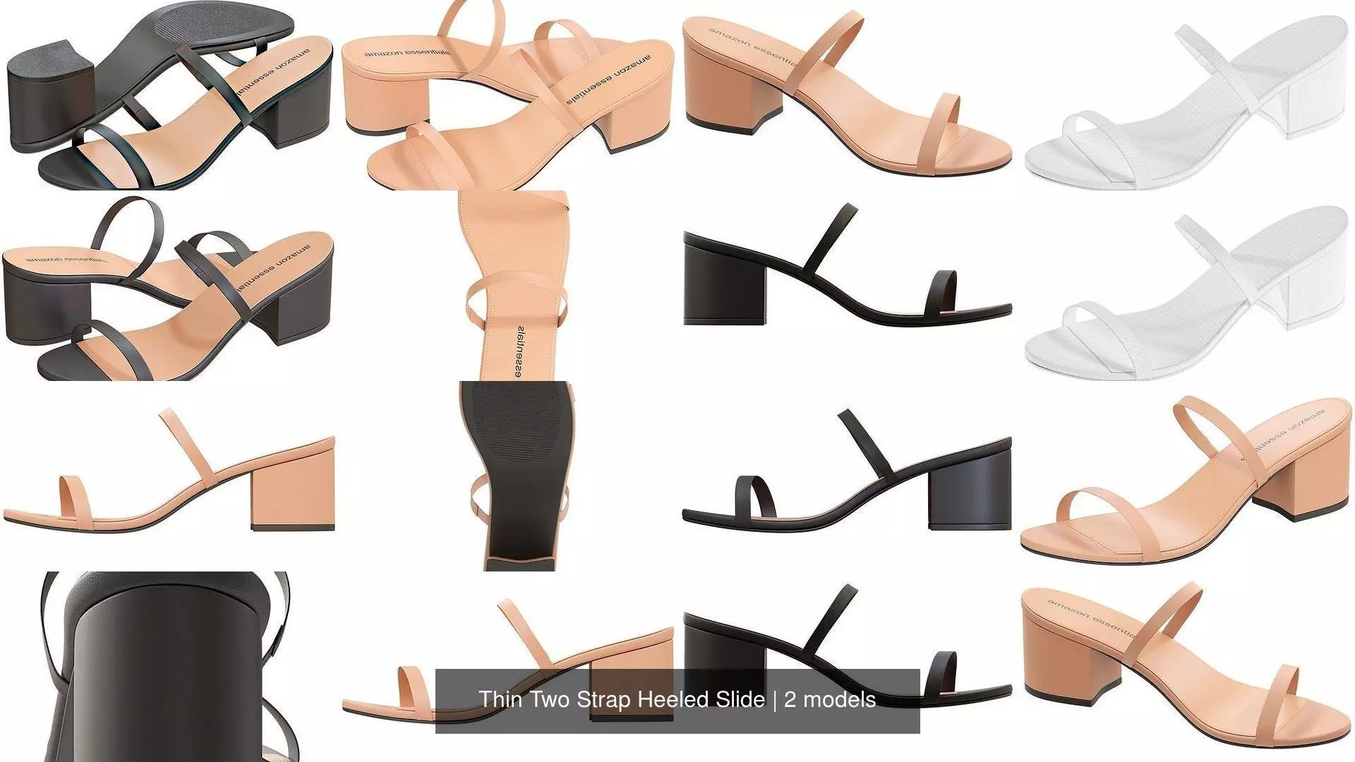 Thin Two Strap Heeled Slide 3D Model Collection_0
