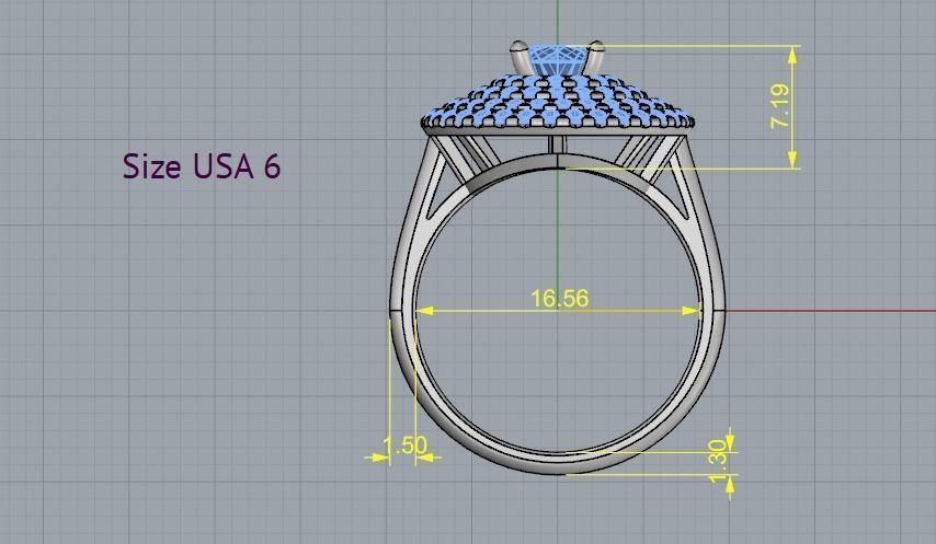Ring with four rows of stones size6 Model 2173 3D print model_5