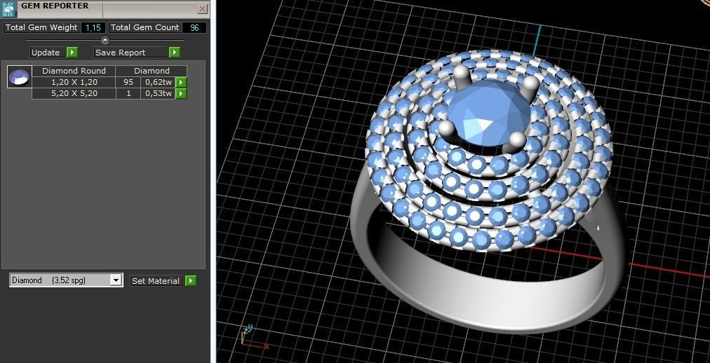 Ring with four rows of stones size6 Model 2173 3D print model_9