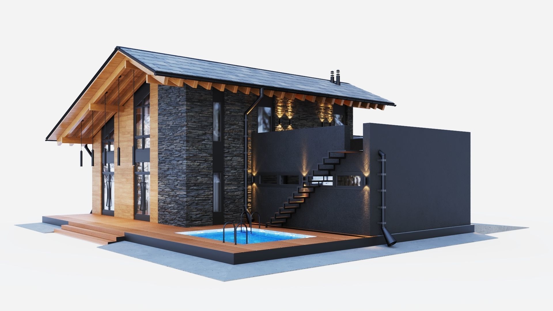 Modern swiss chalet 3D model_1