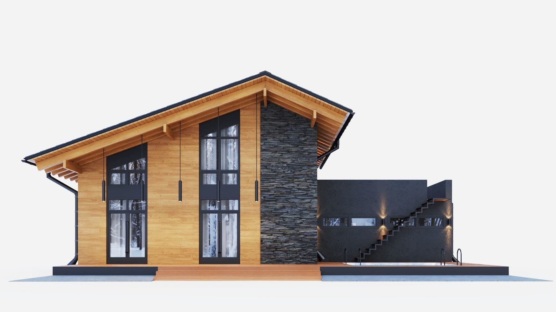 Modern swiss chalet 3D model_6