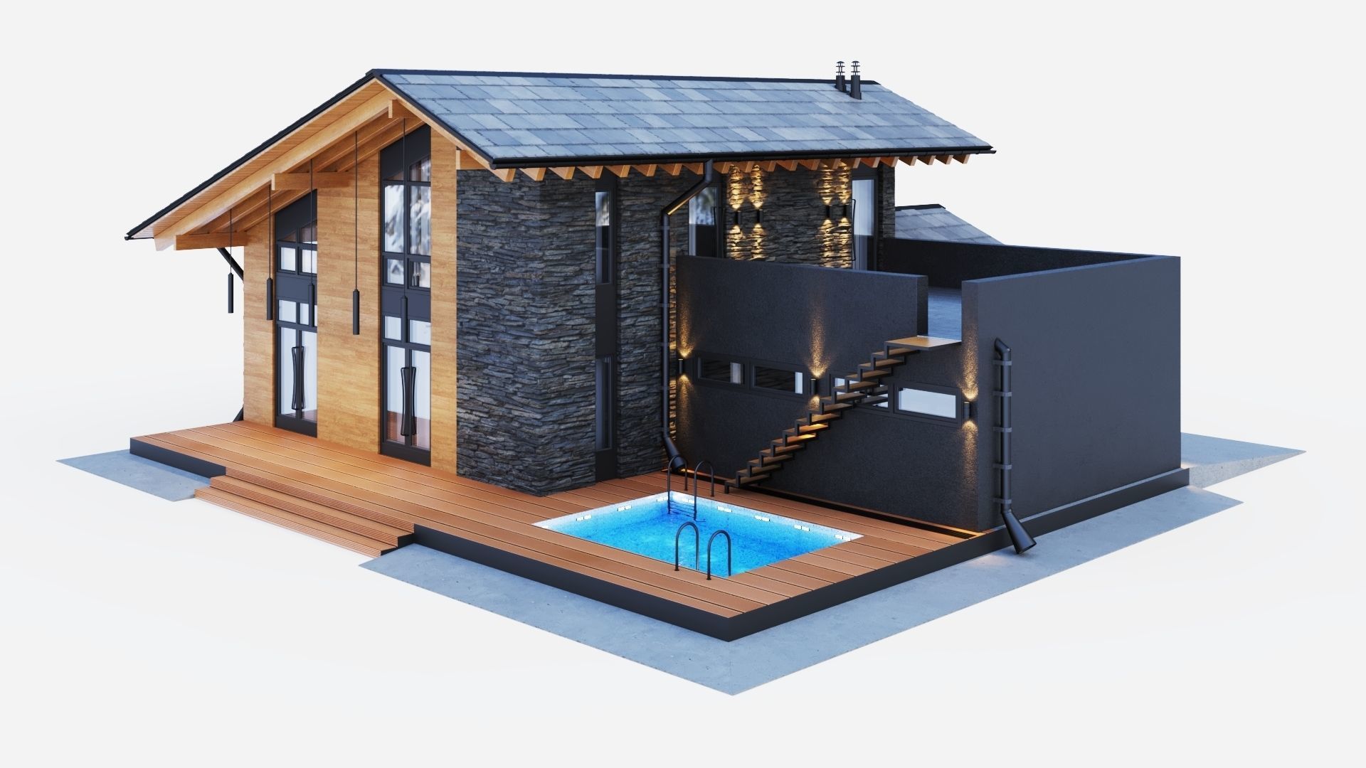 Modern swiss chalet 3D model_7