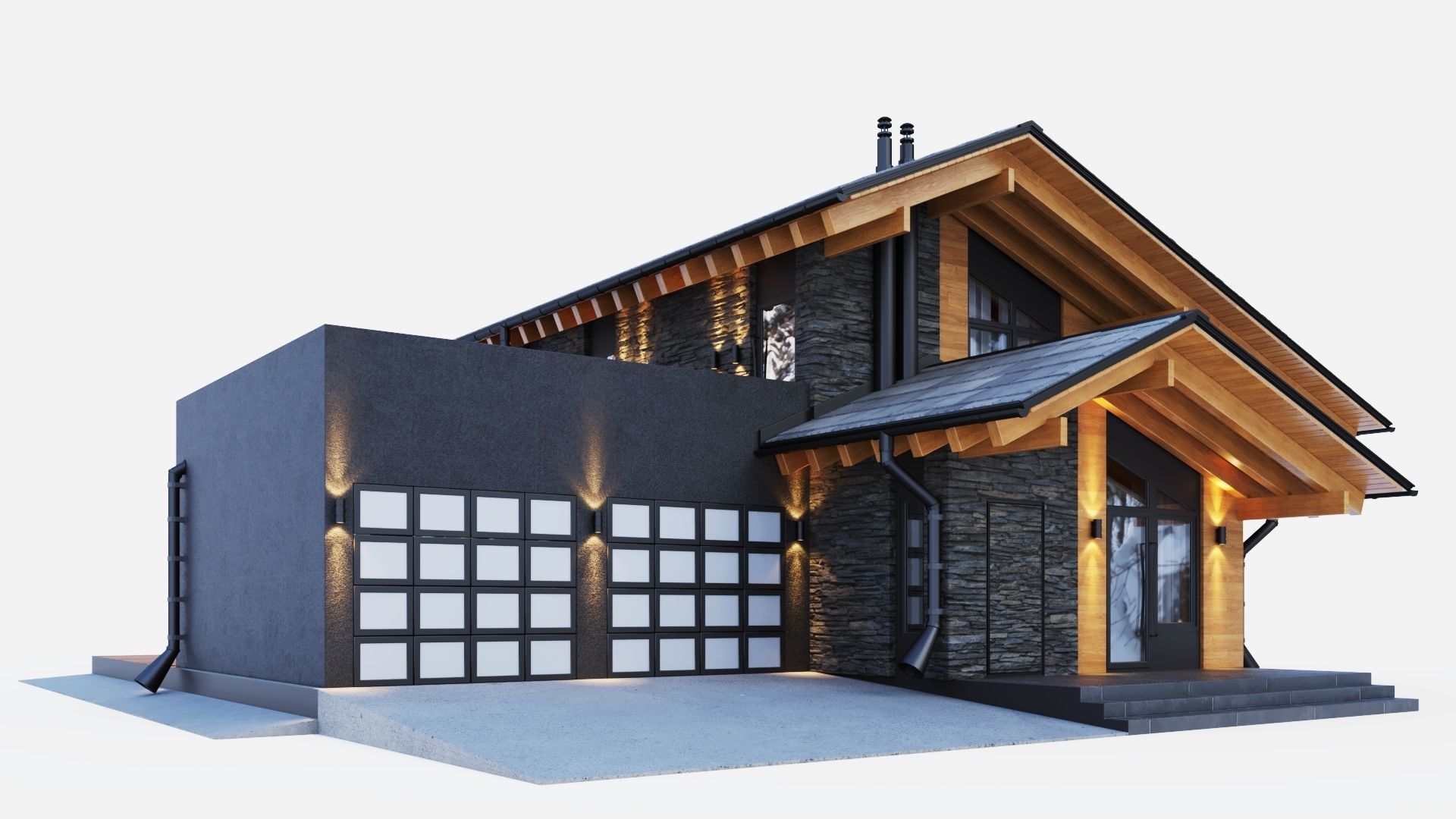Modern swiss chalet 3D model_2