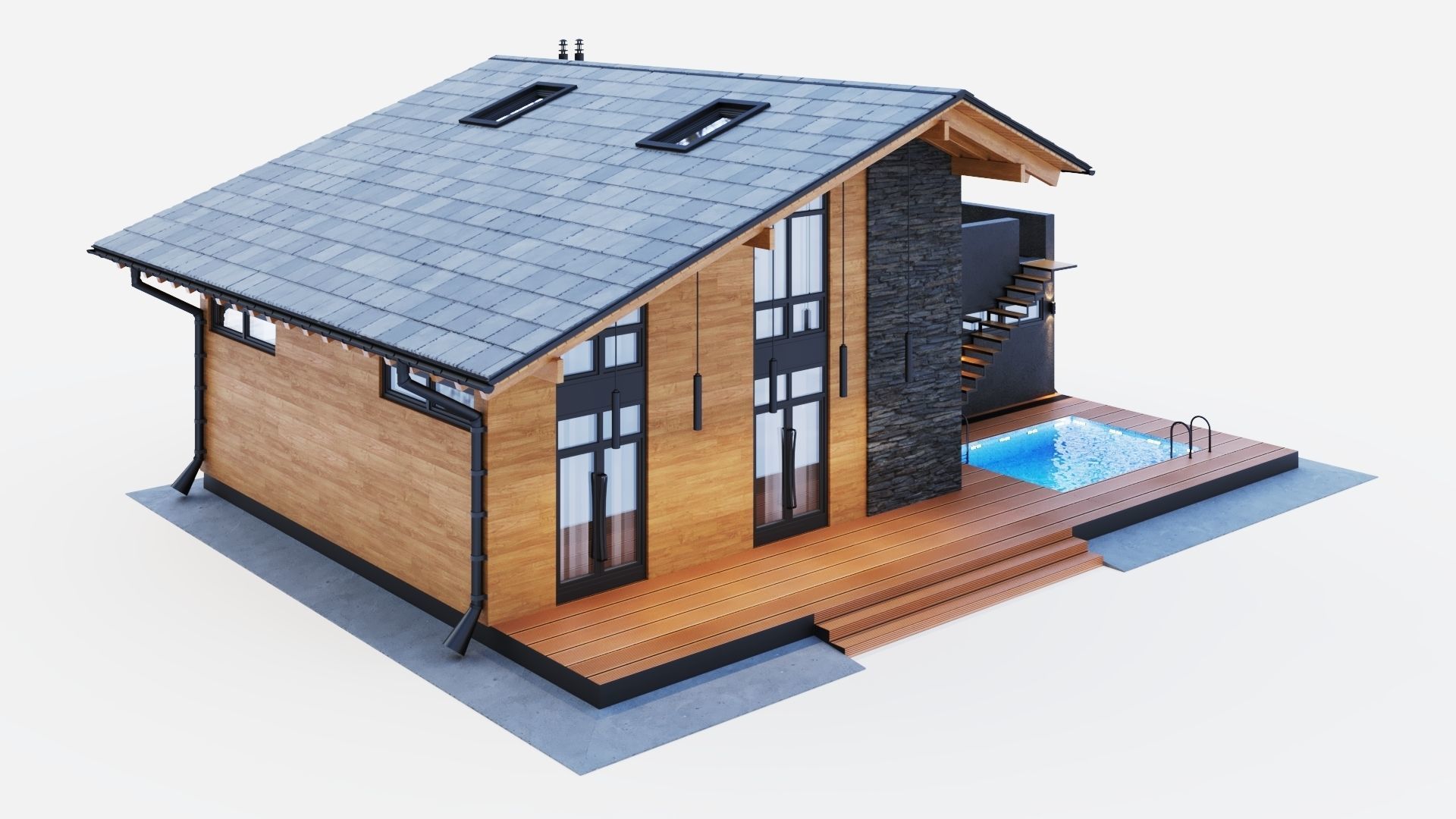 Modern swiss chalet 3D model_11