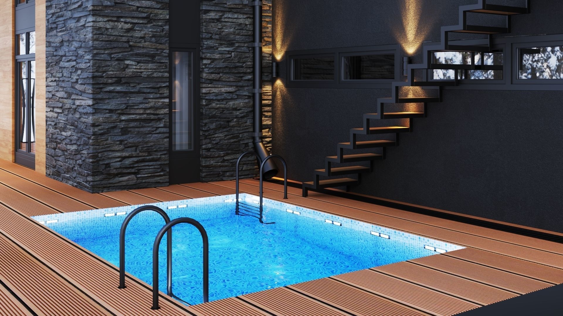 Modern swiss chalet 3D model_12