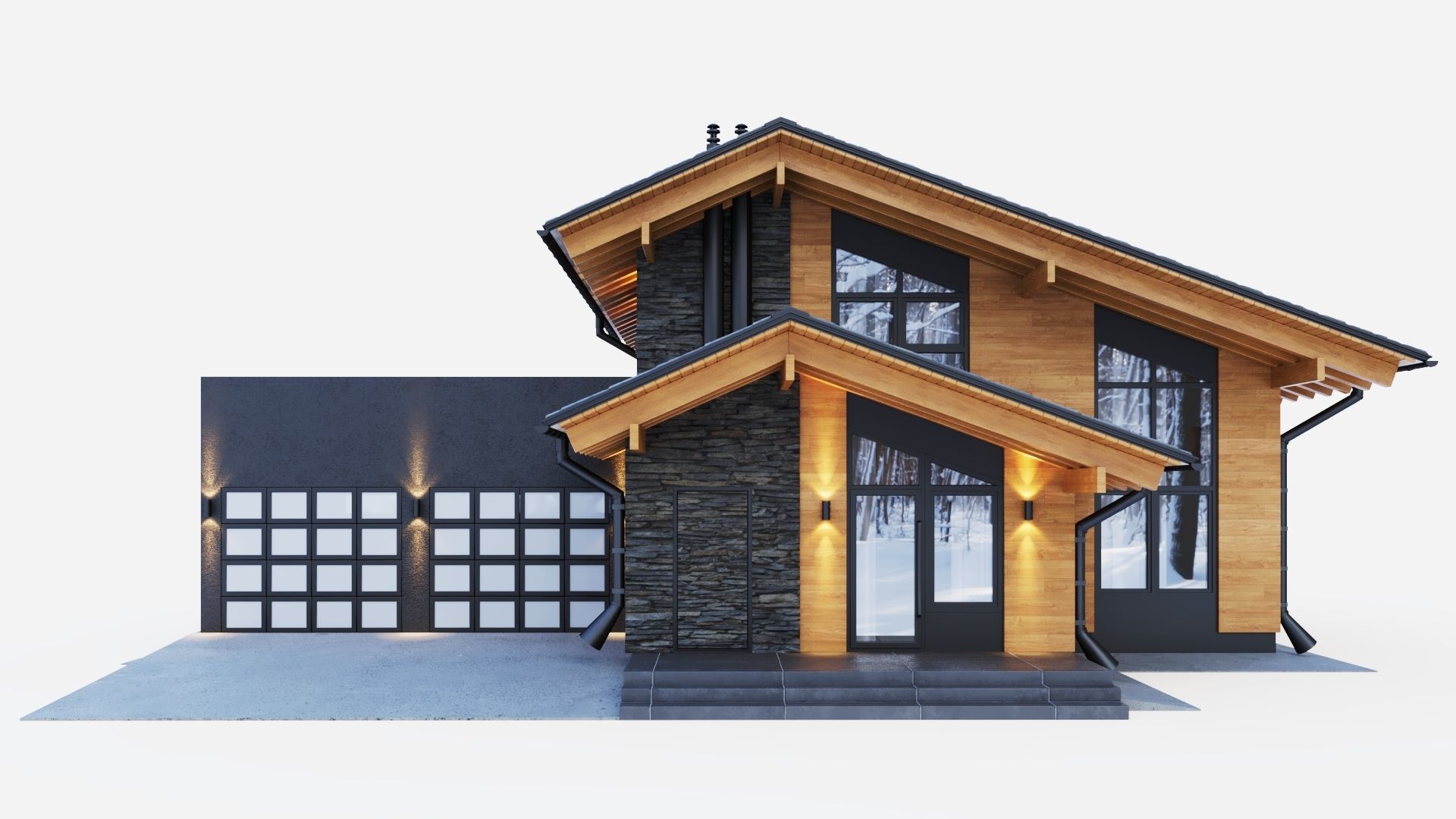 Modern swiss chalet 3D model_3