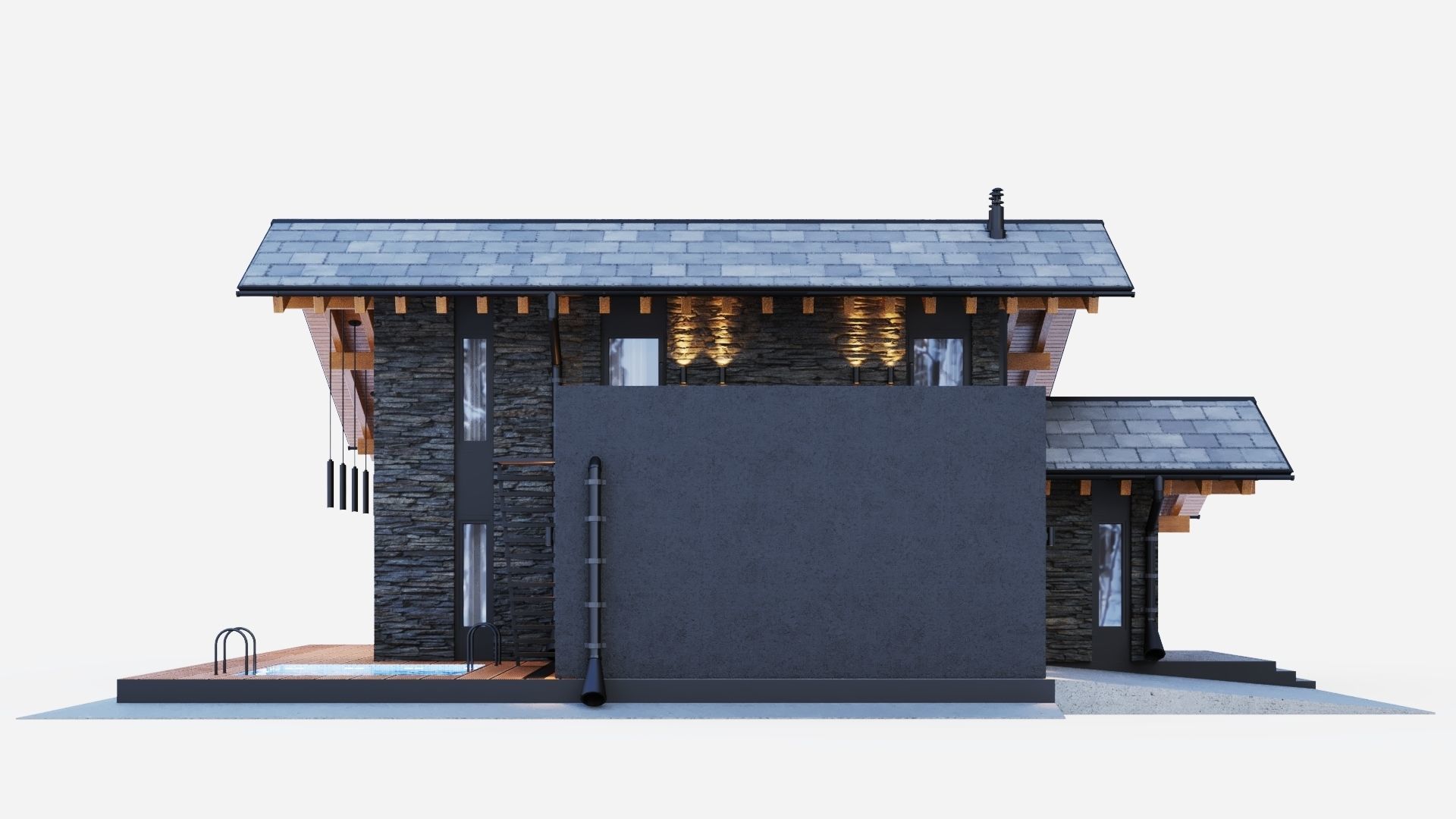 Modern swiss chalet 3D model_8