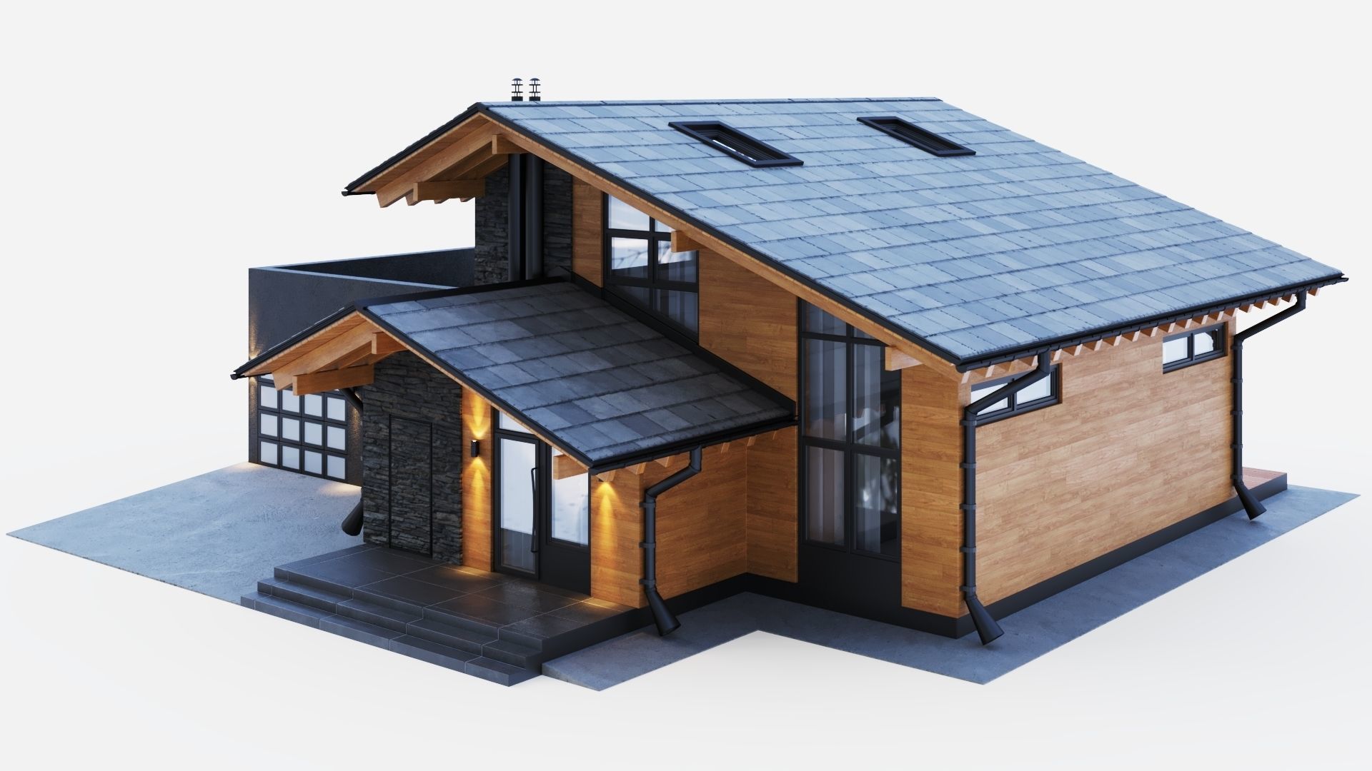 Modern swiss chalet 3D model_10