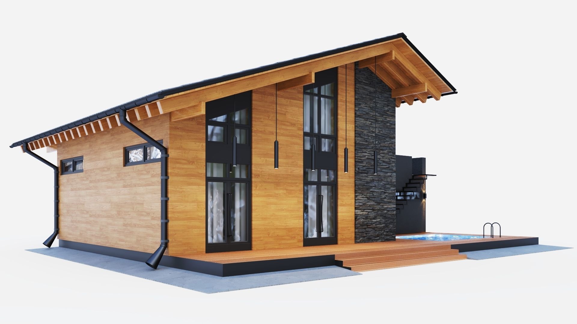 Modern swiss chalet 3D model_5