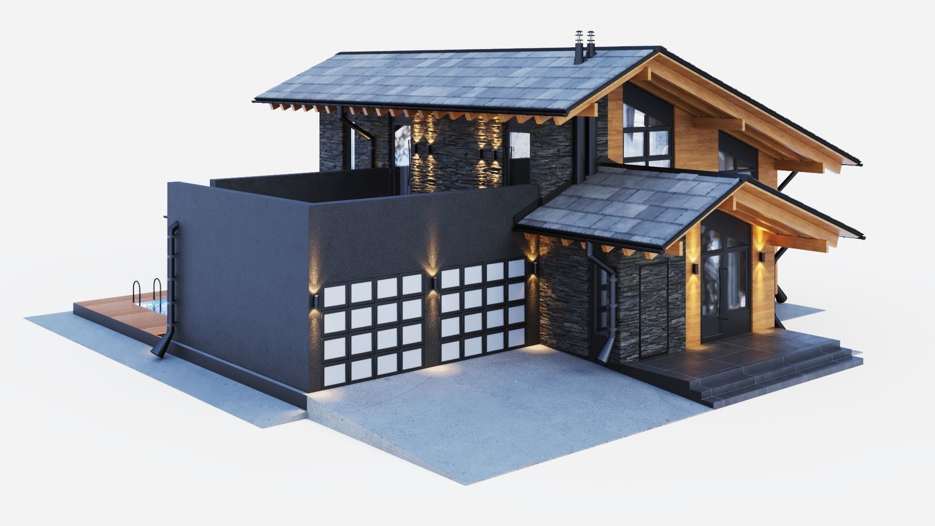 Modern swiss chalet 3D model_9
