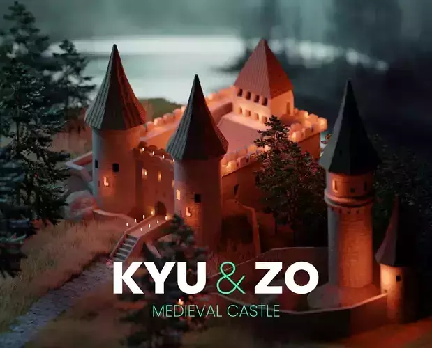 3D Low Poly Medieval Castle Scene