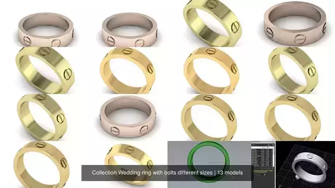 Collection Wedding ring with bolts different sizes