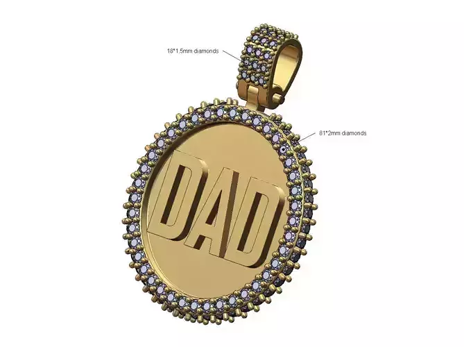 Dad diamond round iced pendant with bail
