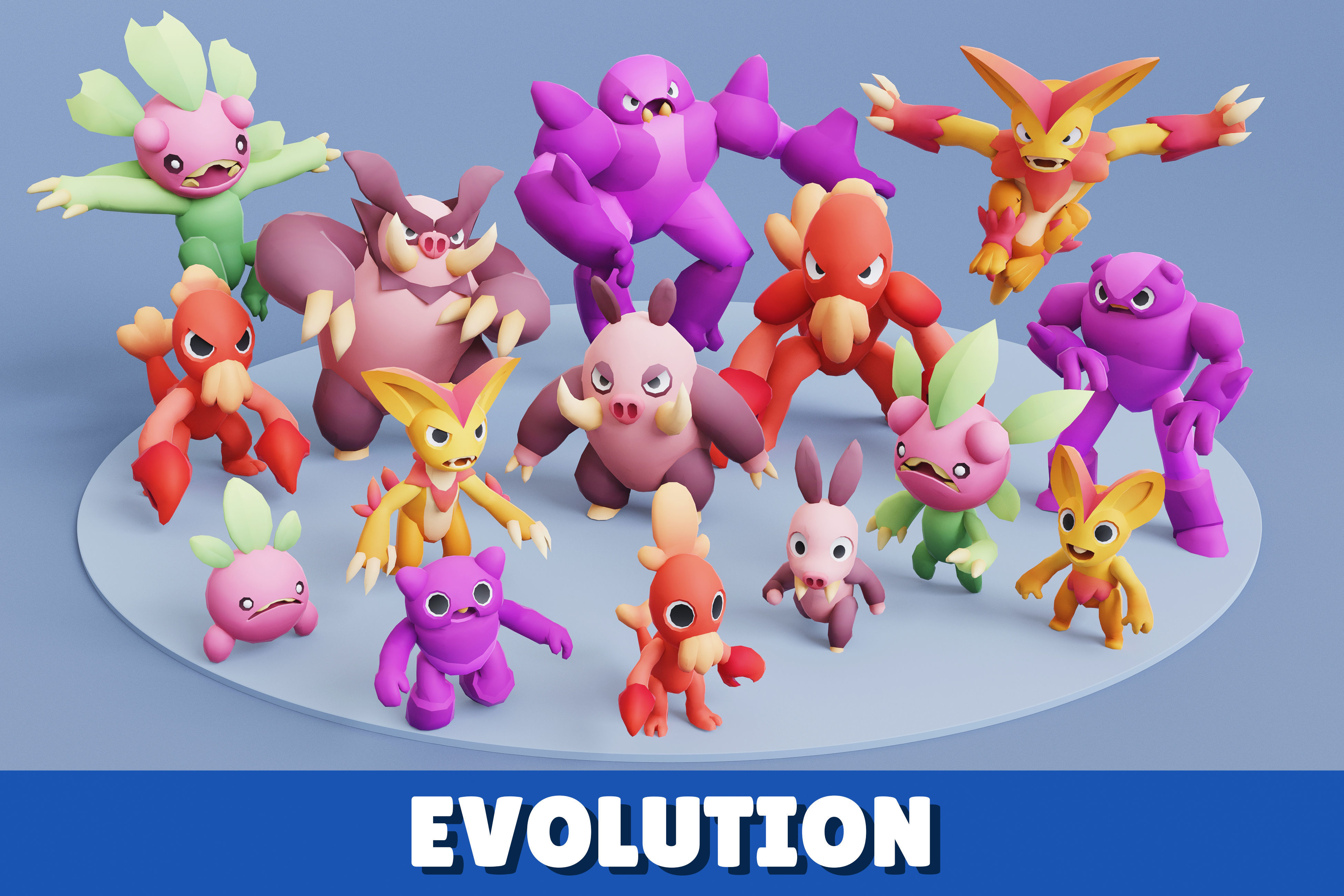 Cartoon Characters - Creatures Pack 02 Low-poly 3D model_18