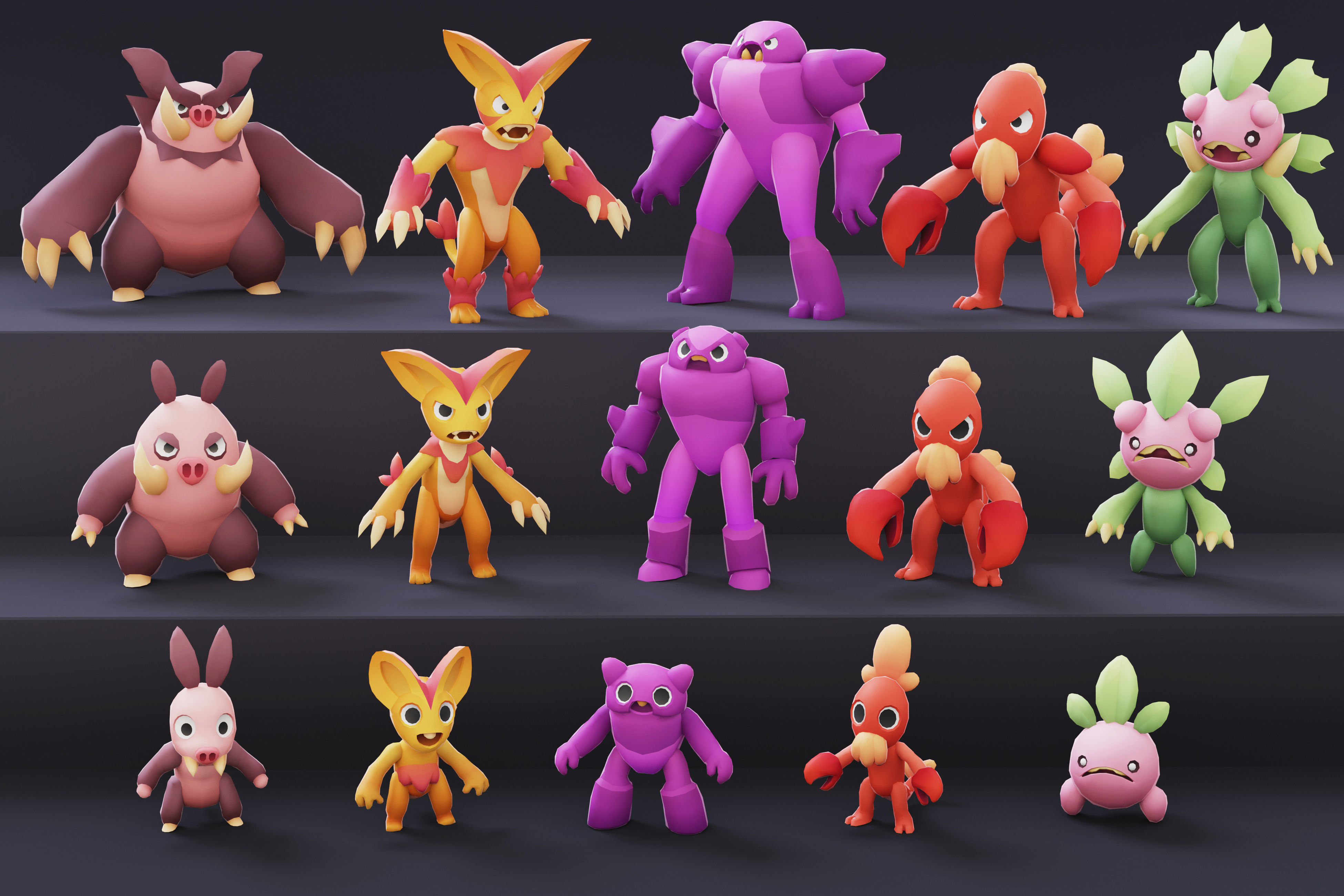 Cartoon Characters - Creatures Pack 02 Low-poly 3D model_21