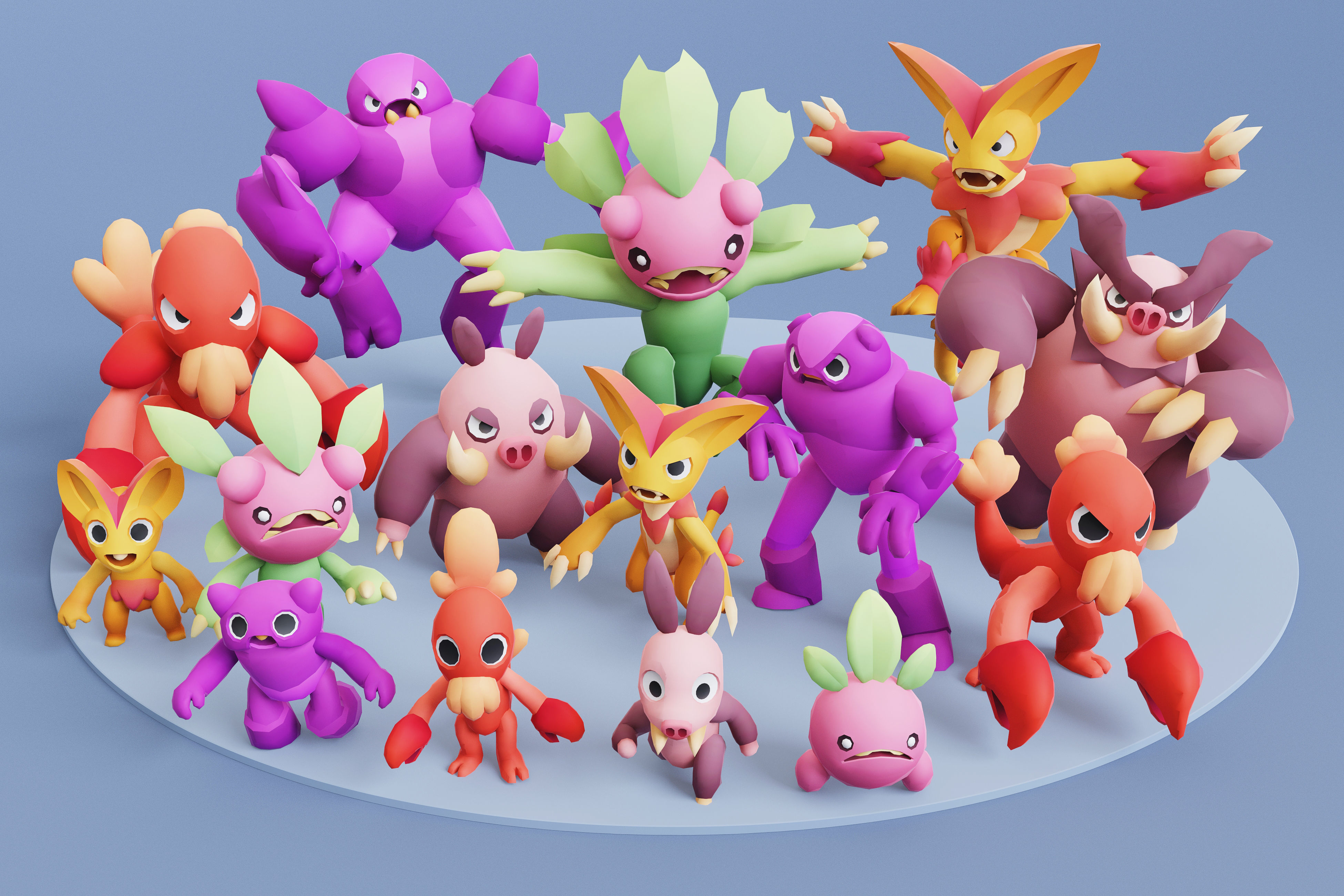 Cartoon Characters - Creatures Pack 02 Low-poly 3D model_19