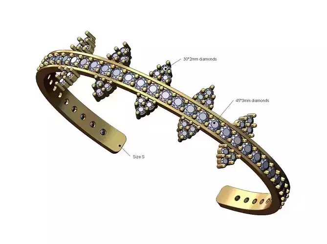 Diamond triangular cluster sides cuff bracelet size S