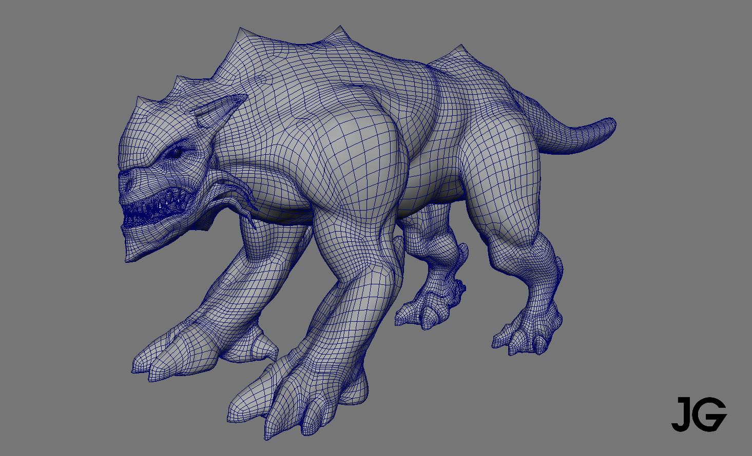 Beast creature with teeth and claws 3D model_1